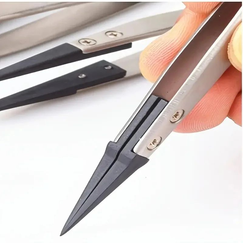 Heavy-Duty ESD Safe Precision Tweezers - Anti-Static Stainless Steel for Electronics & Jewelry Repair