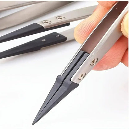 Heavy-Duty ESD Safe Precision Tweezers - Anti-Static Stainless Steel for Electronics & Jewelry Repair