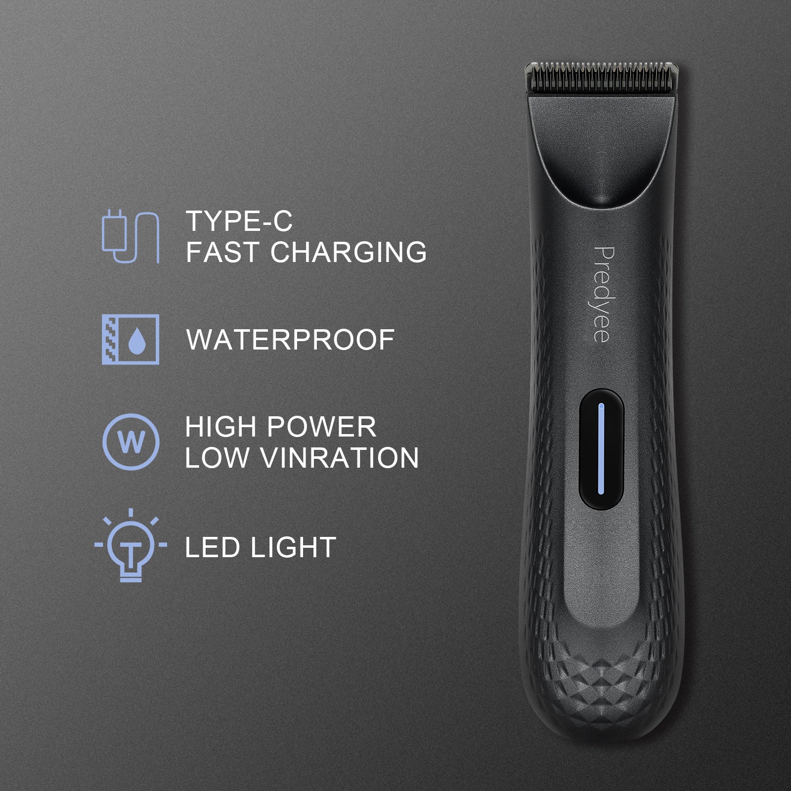 Men Waterproof Pubic Hair Trimmer, Electric Groin Groomer, Replaceable Ceramic Blade