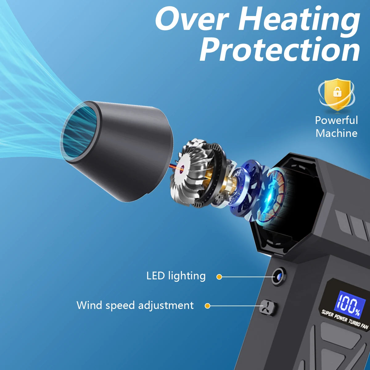 Cordless Air Duster Turbo Jet Blower Adjustable Air Blower With LED Light And Battery Display 2