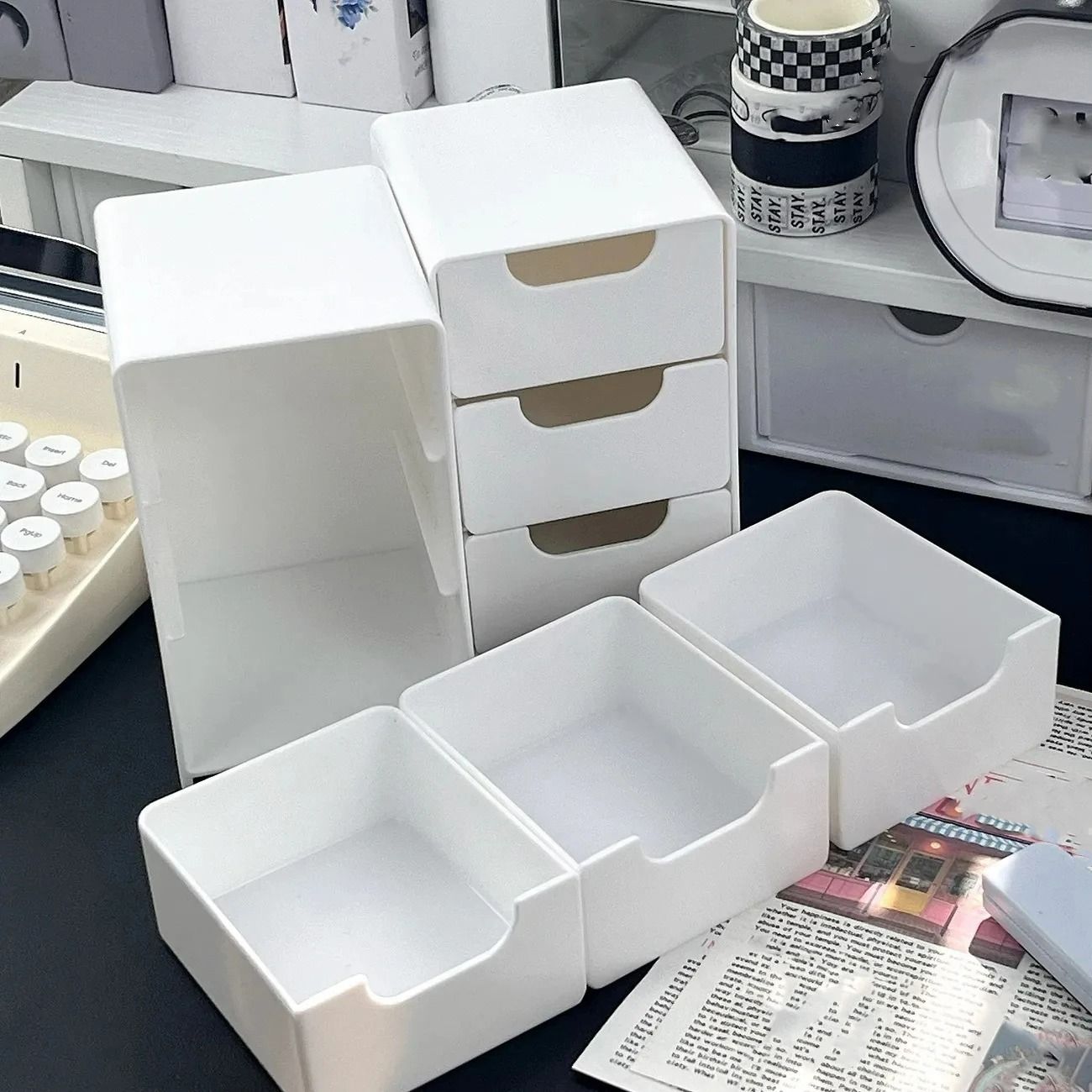 Mini Desktop Jewelry And Cosmetic Organizer With Drawers 5