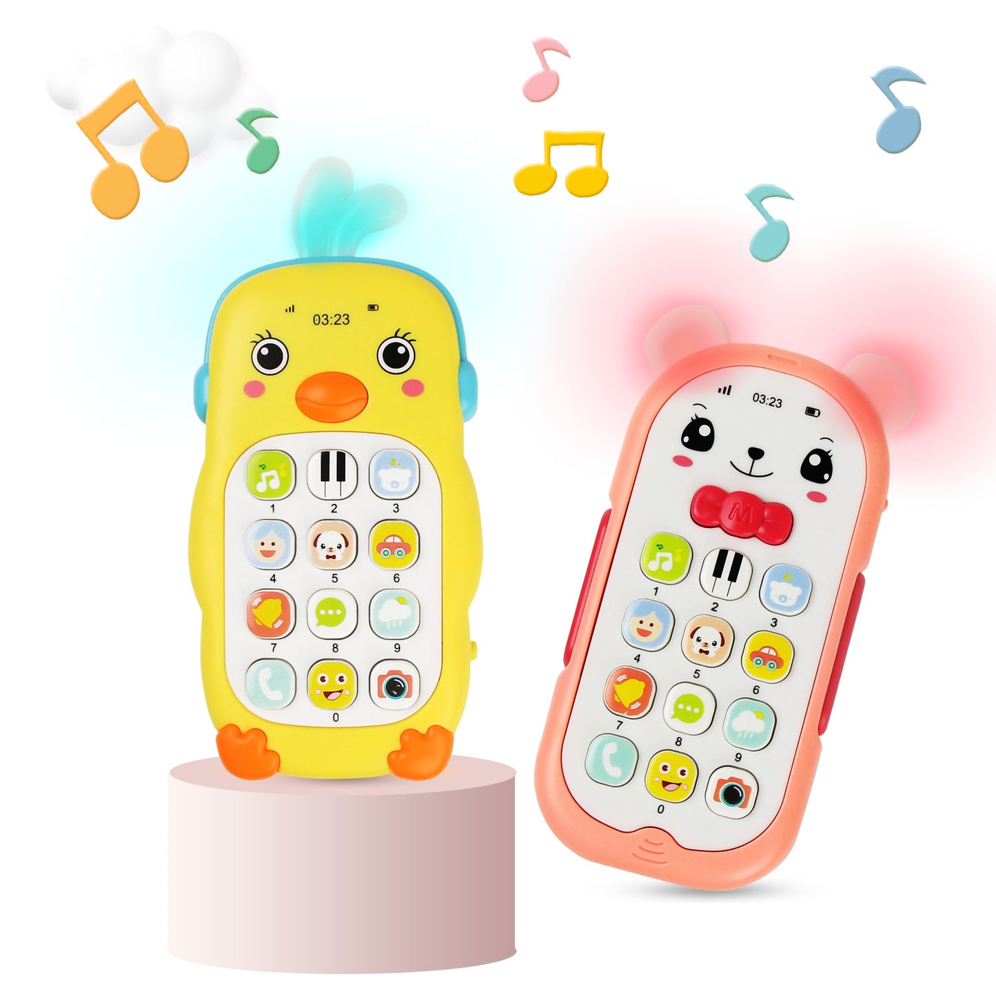 Teether Phone with Sound & Light, Baby Musical Cartoon Mobile Learning Toy Educational Gift for Babies