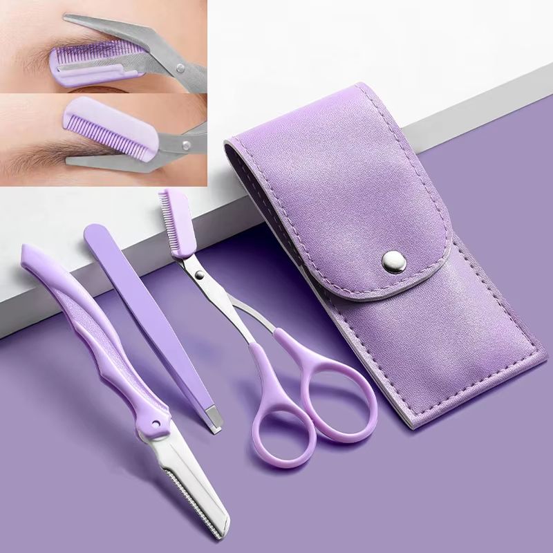 Karsyngirl 2/3Pcs Stainless Steel Eyebrow Trimmer Set – Folding Eyebrow Clipper, Comb and Tweezers for Precise Brow & Fa