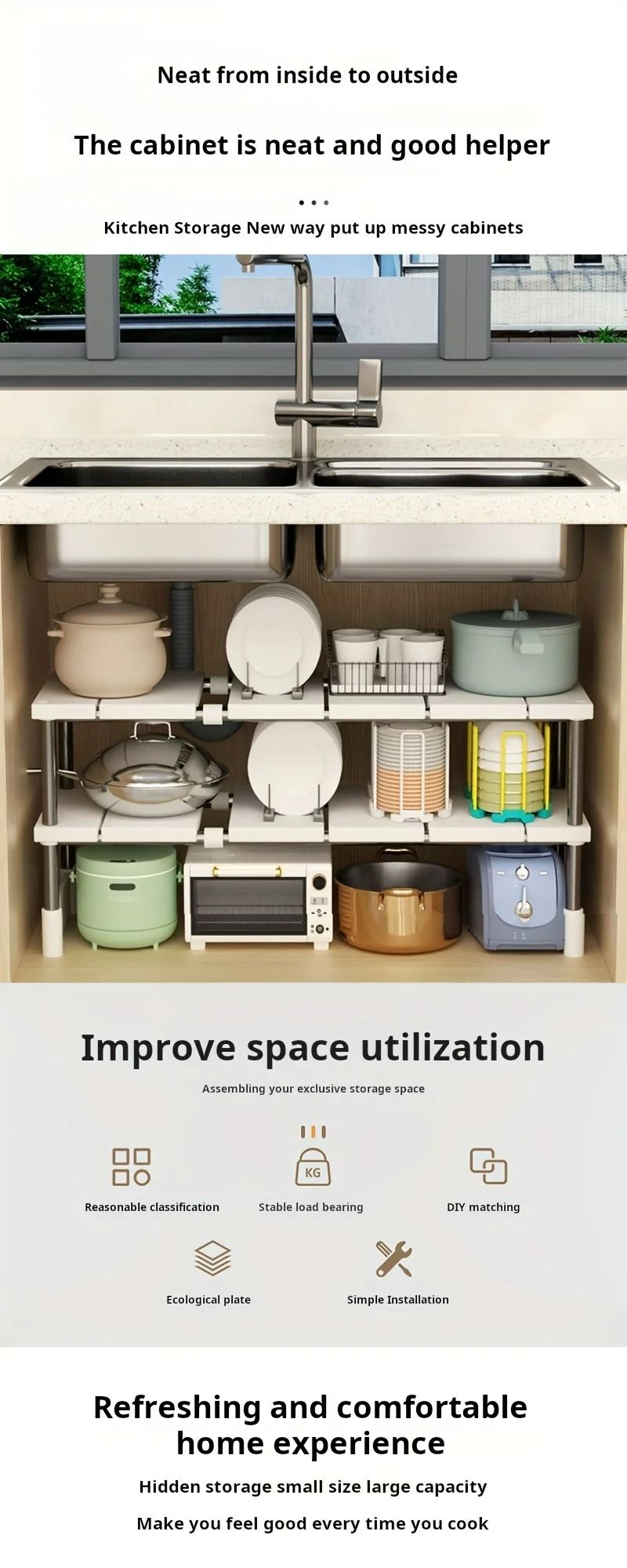 Adjustable Under Sink Storage Rack For Kitchen And Bathroom 7