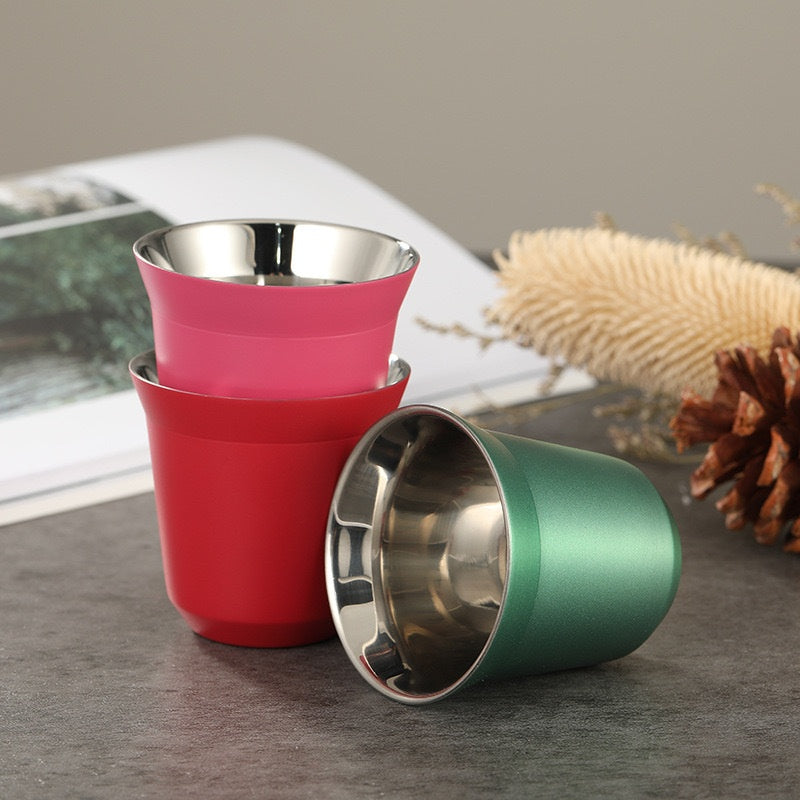 Highgrade Solid Color Water Cup Summer New Simple Flat Bottom Coffee Cup Stainless Steel Doublelaye 1