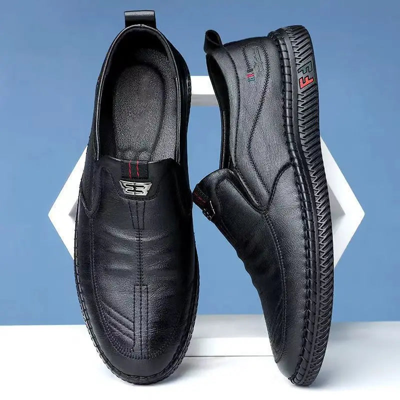 Fashion Summer Men's Leather Shoes, Slip on Casual Loafers, Soft Driving Shoes, Breathable Comfort Shoes for Men