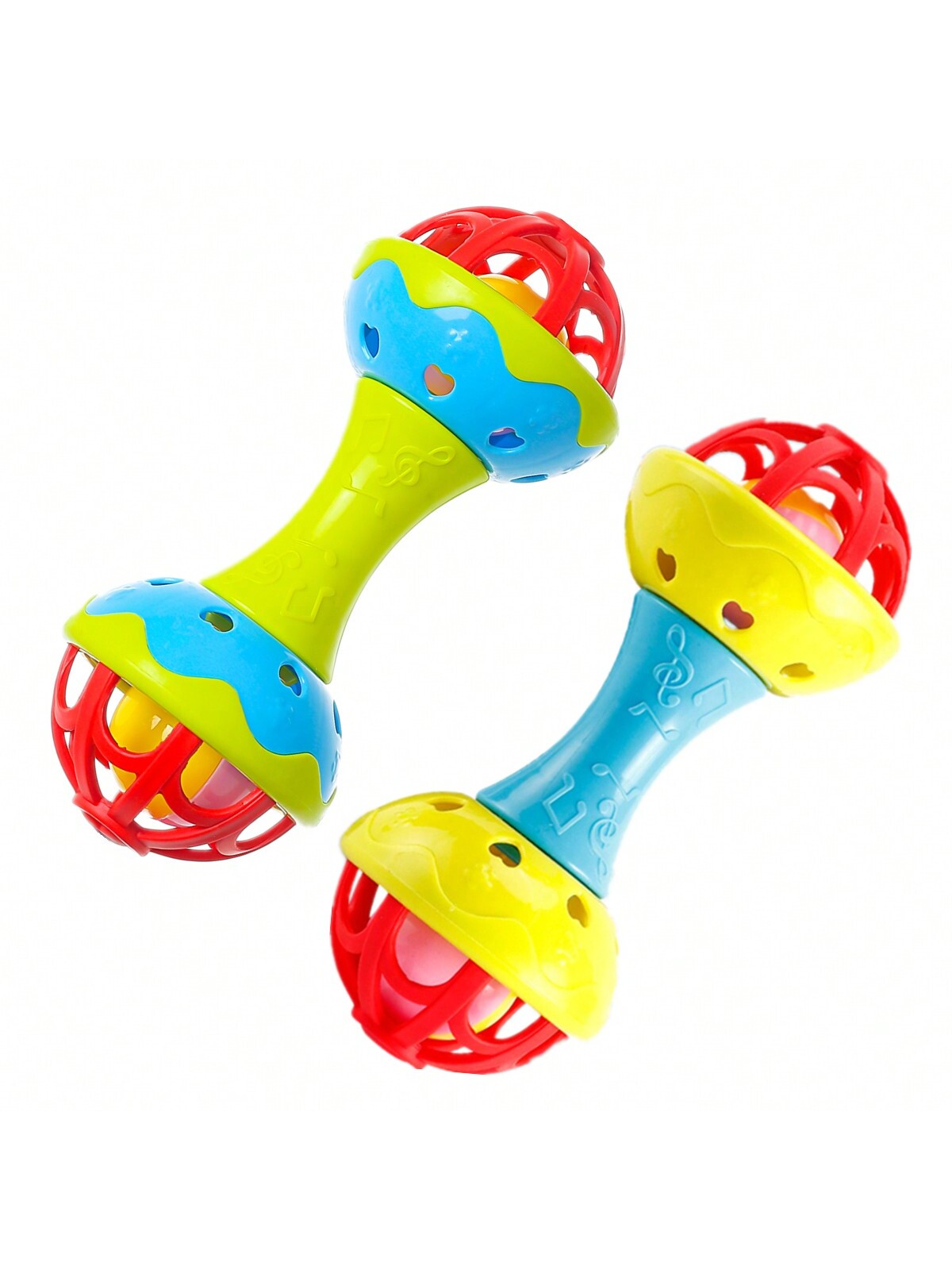 Hand Rattles Soothing, Toddler Double-Headed Rattle Toys, Baby Grip Nibbling Toys
