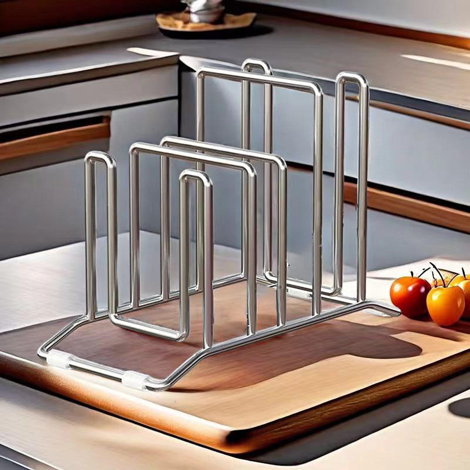 Stainless Steel Pot Lid Storage Rack, Multi-function Cutting Board Kitchen Placement Rack, Pot Utensils for Household