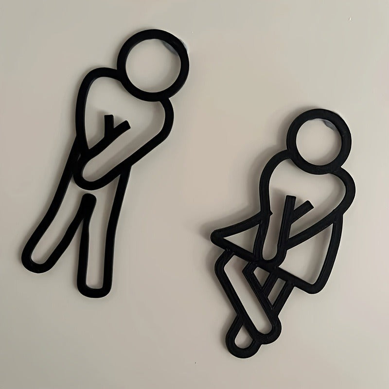 Creative 2D Flat Funny Bathroom Signs for Men Women, Restaurant Hotel Cafe Toilet Signage Wall Sticker