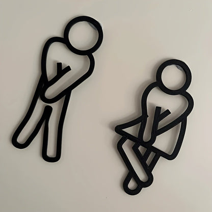 Creative 2D Flat Funny Bathroom Signs for Men Women, Restaurant Hotel Cafe Toilet Signage Wall Sticker