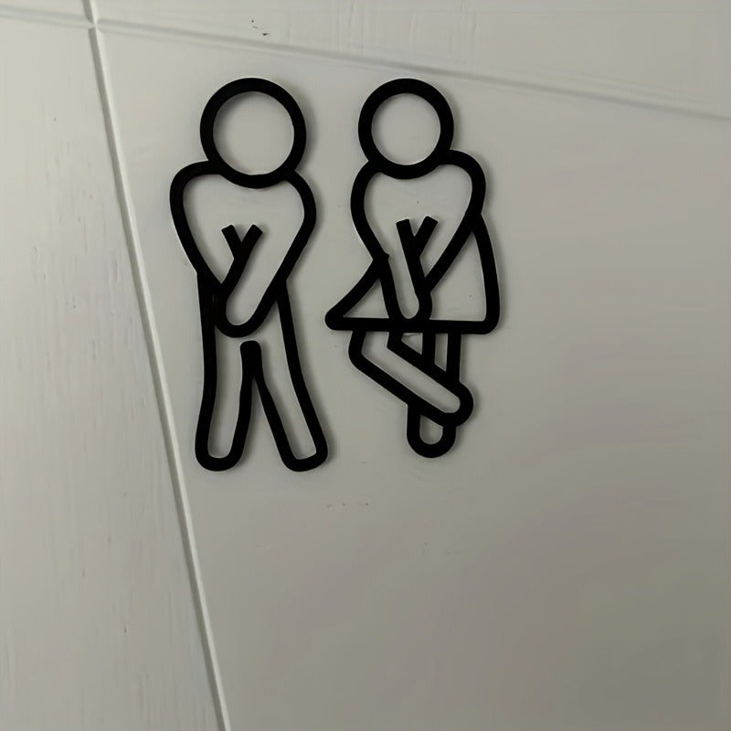 Creative 2D Flat Funny Bathroom Signs For Men Women Restaurant Hotel Cafe Toilet Signage Wall Stick 1