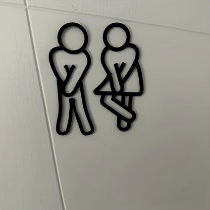 Creative 2D Flat Funny Bathroom Signs For Men Women Restaurant Hotel Cafe Toilet Signage Wall Stick 1