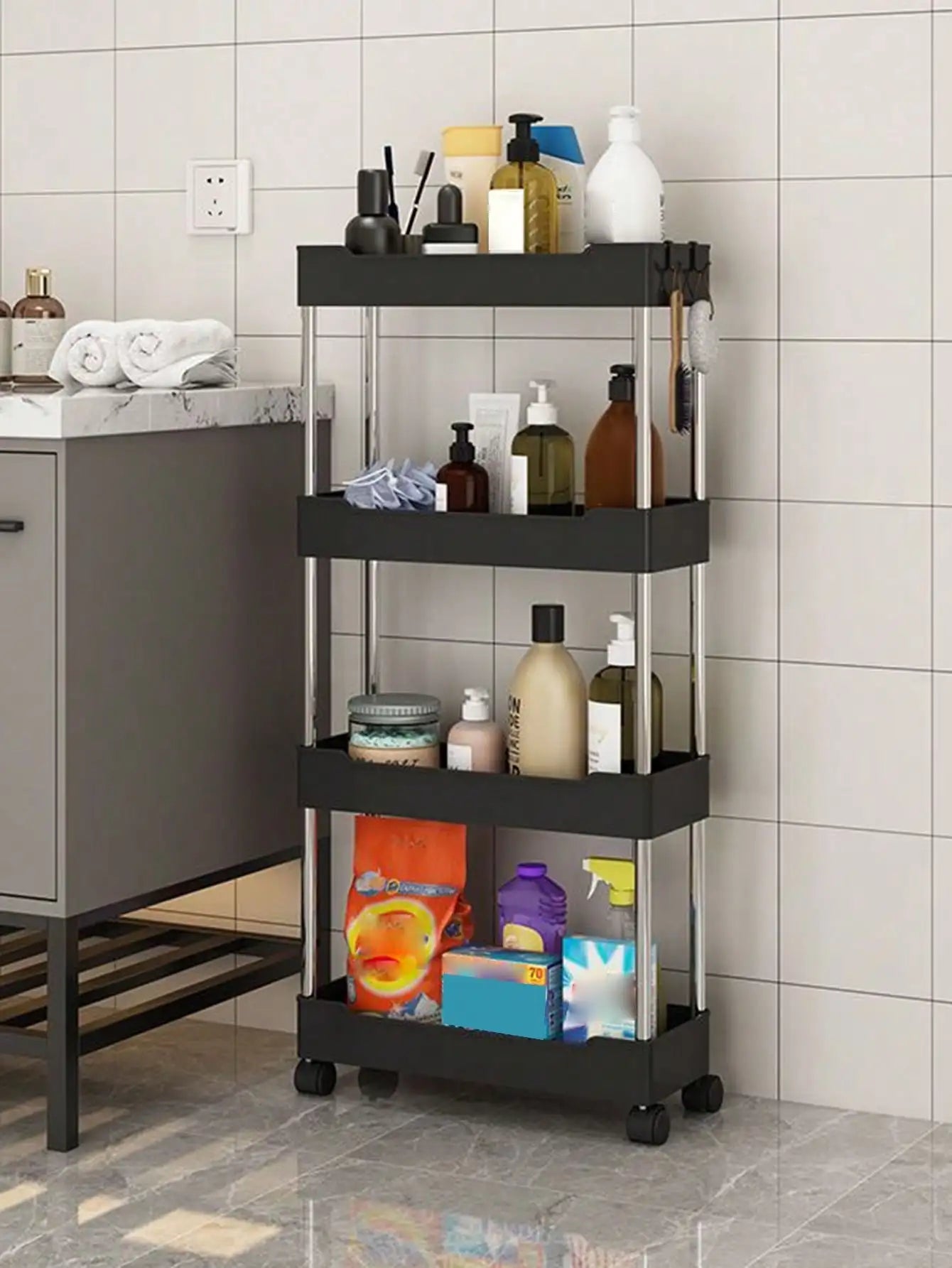 Movable Gap Storage Rack, Slim Rolling Utility Cart for Kitchen, Bathroom, Living Room