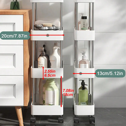 Movable Gap Storage Rack, Slim Rolling Utility Cart for Kitchen, Bathroom, Living Room