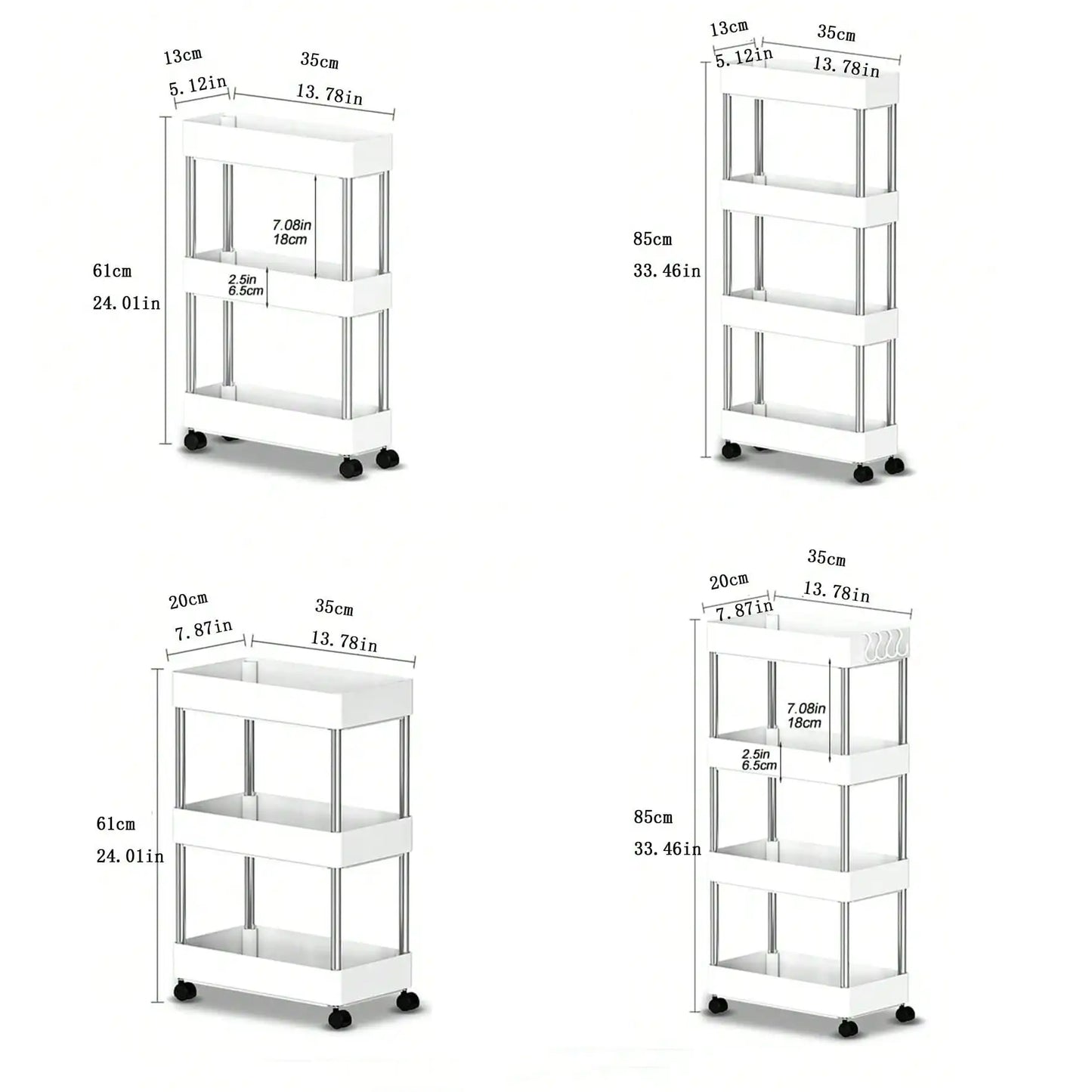 Movable Gap Storage Rack, Slim Rolling Utility Cart for Kitchen, Bathroom, Living Room