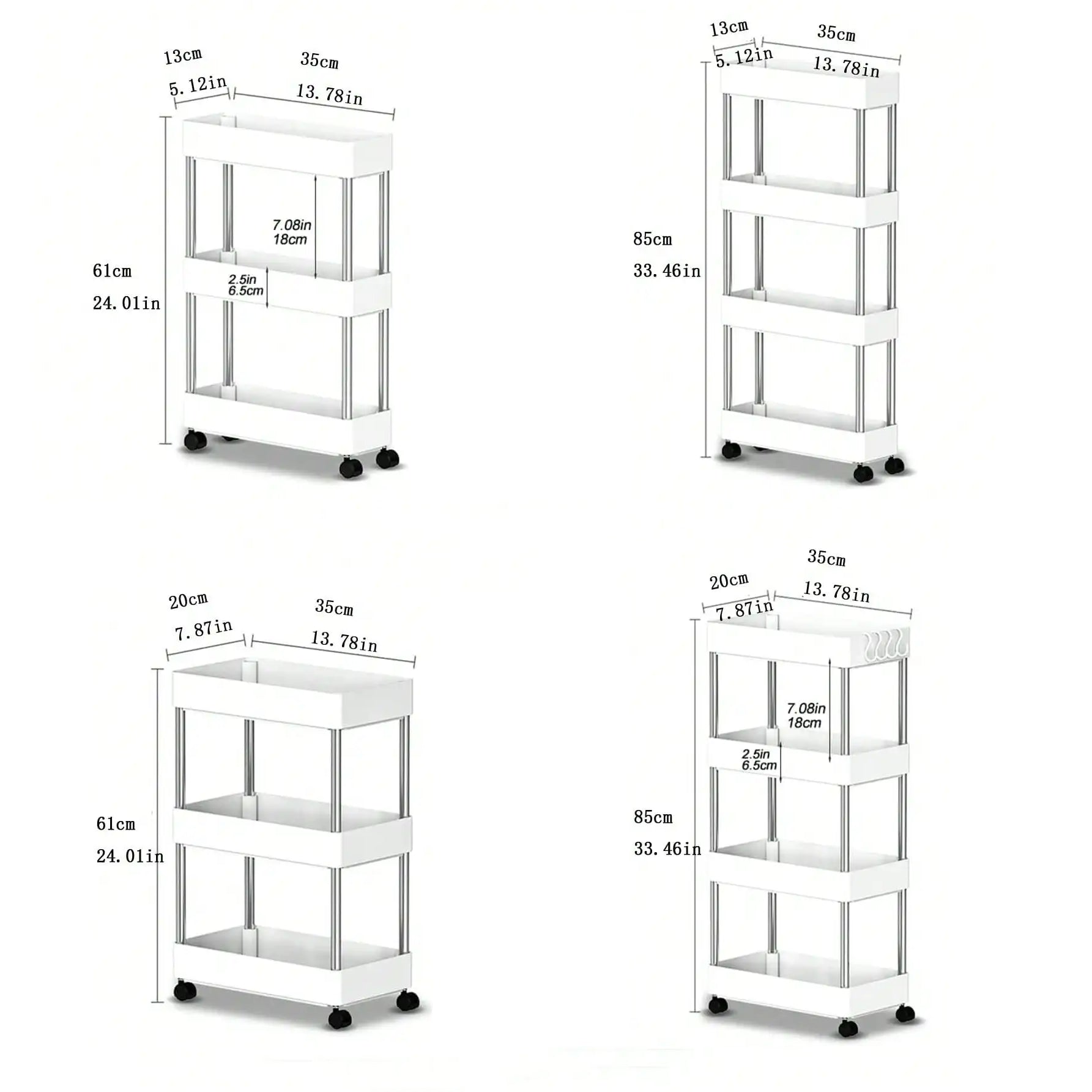 Movable Gap Storage Rack, Slim Rolling Utility Cart for Kitchen, Bathroom, Living Room
