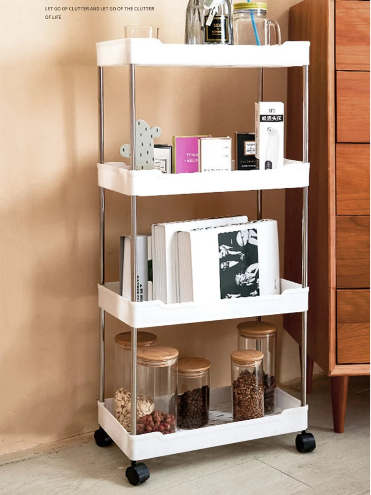 Movable Gap Storage Rack, Slim Rolling Utility Cart for Kitchen, Bathroom, Living Room