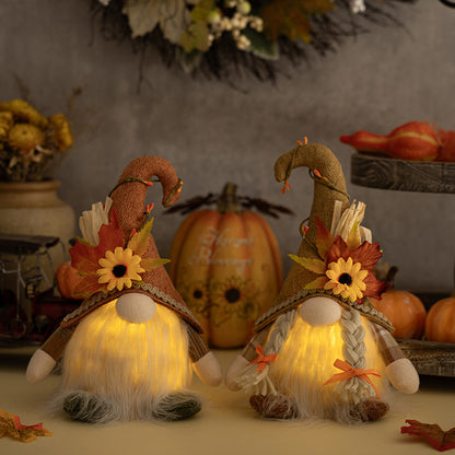 Handmade Glowing Faceless Gnomes Doll Pendant, Maple Leaf Sunflower Dwarf for Thanksgiving and Christmas Decoration