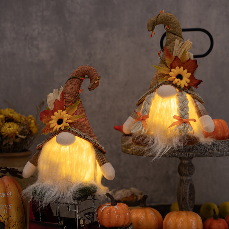 Handmade Glowing Faceless Gnomes Doll Pendant Maple Leaf Sunflower Dwarf For Thanksgiving And Chris 1