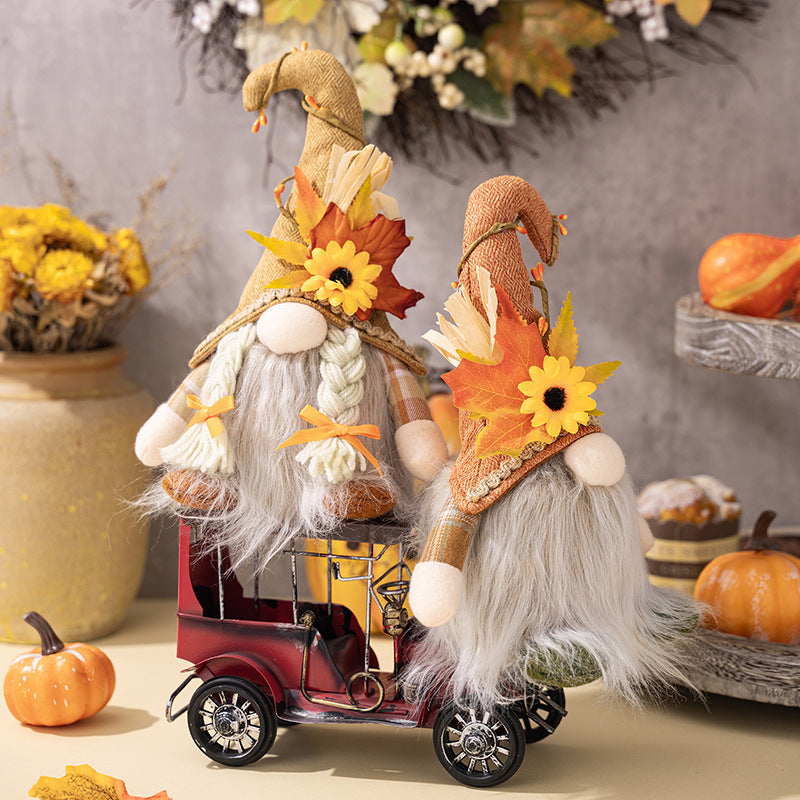 Handmade Glowing Faceless Gnomes Doll Pendant Maple Leaf Sunflower Dwarf For Thanksgiving And Chris 3