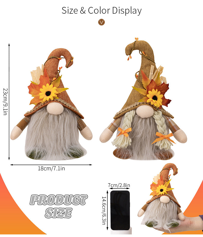 Handmade Glowing Faceless Gnomes Doll Pendant Maple Leaf Sunflower Dwarf For Thanksgiving And Chris 5