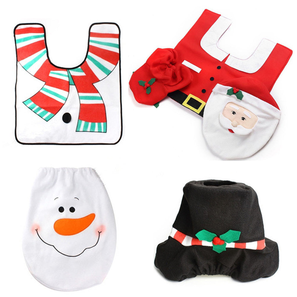New Cute Christmas Toilet Seat Covers, Santa Claus Bathroom Mat, Holiday Home Supplies, Navidad Gift Decor for New Year