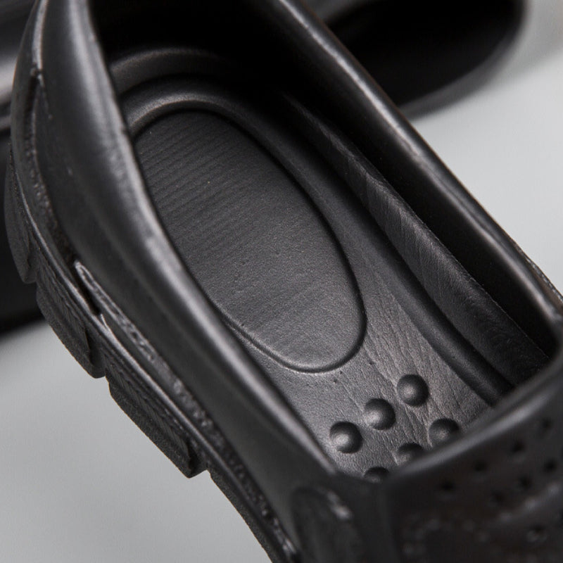 Mens Fashion Leather Casual Shoes Waterproof Driving Loafers Nonslip EVA Chef Shoes Comfort Soft So 2
