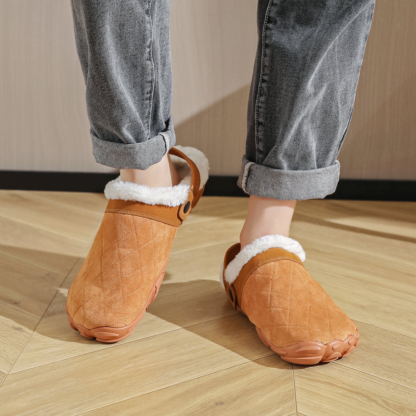 Chamois Leather Winter Home Slippers For Men Women Warm Cotton Bedroom Flip Flops Wide Toe Shoes Ba 1