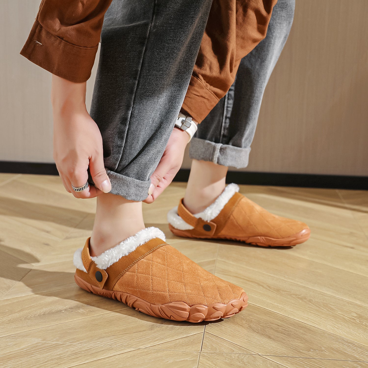 Chamois Leather Winter Home Slippers For Men Women Warm Cotton Bedroom Flip Flops Wide Toe Shoes Ba 2
