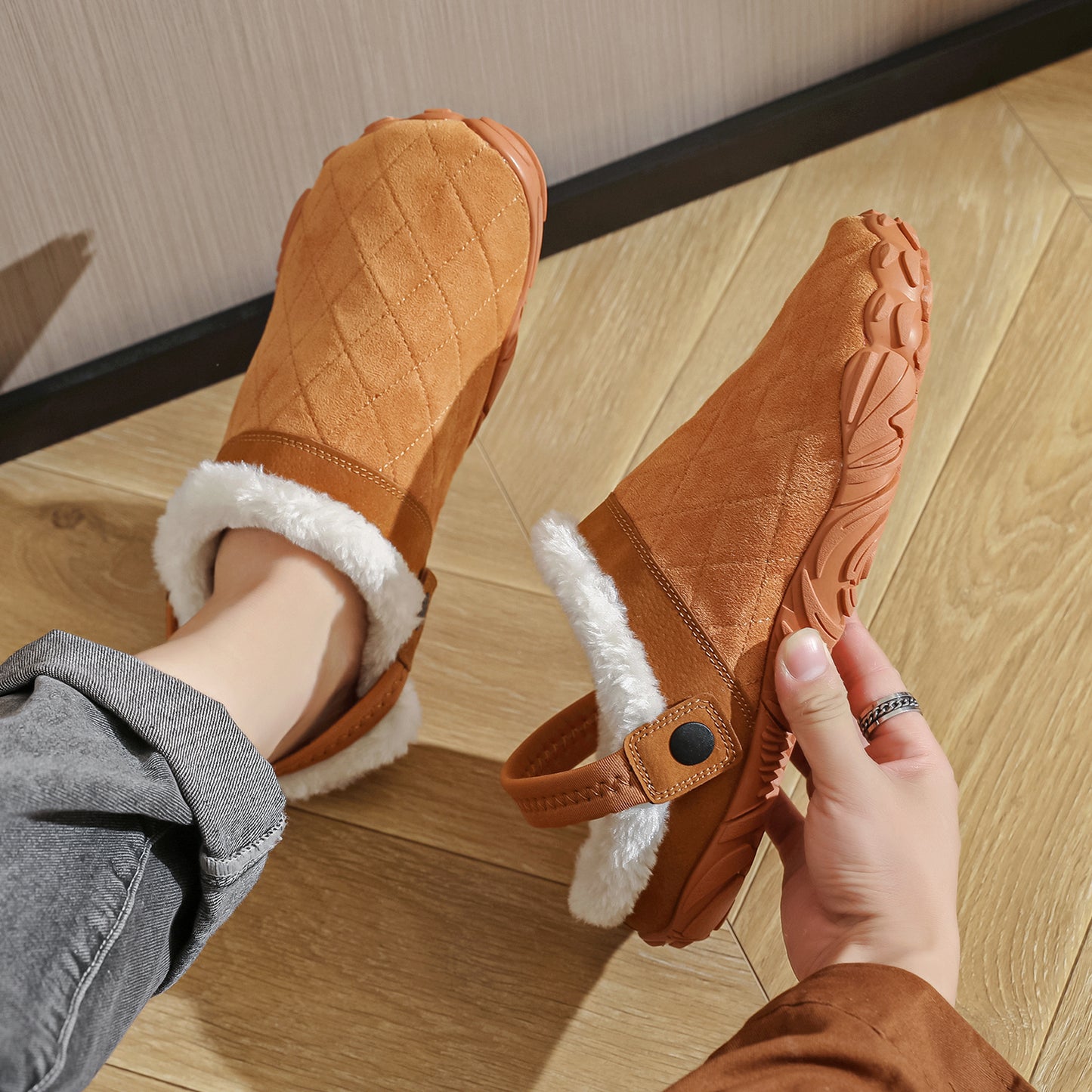 Chamois Leather Winter Home Slippers For Men Women Warm Cotton Bedroom Flip Flops Wide Toe Shoes Ba 4
