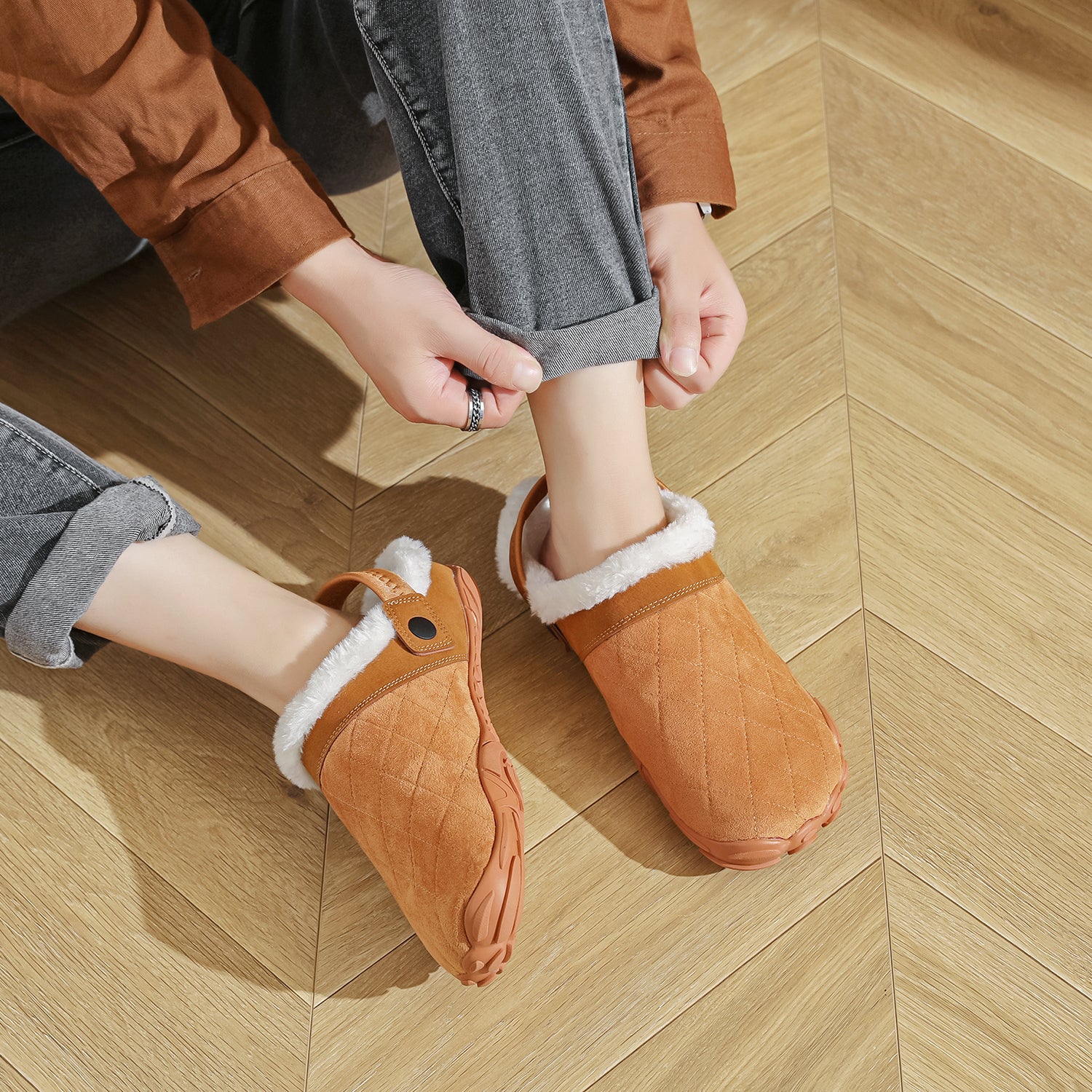 Chamois Leather Winter Home Slippers For Men Women Warm Cotton Bedroom Flip Flops Wide Toe Shoes Ba 5