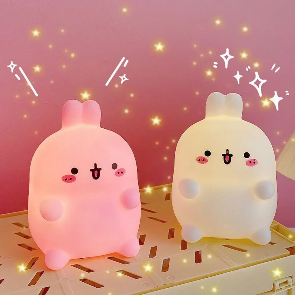 Creative Atmosphere Rabbit Night Light Bedhead Bedroom LED Small Table Light Non Plug In Floor Stand
