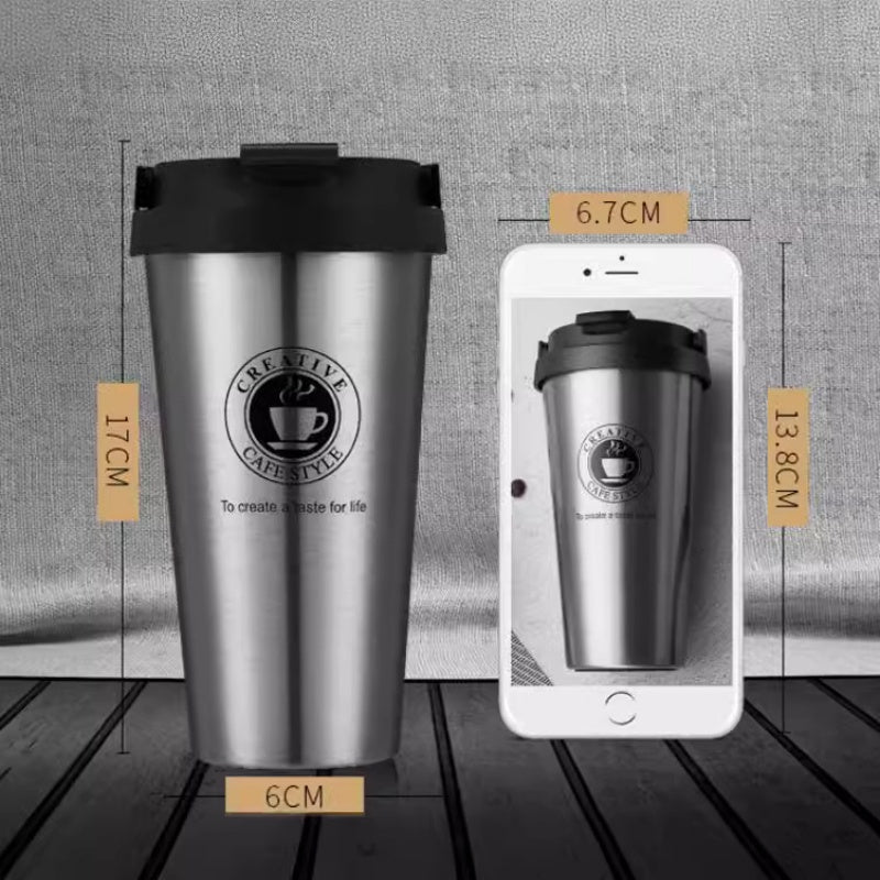 Portable Office Coffee Cup, Double-layer Vacuum Thermos, New American Simple Large-capacity Mug with Rope