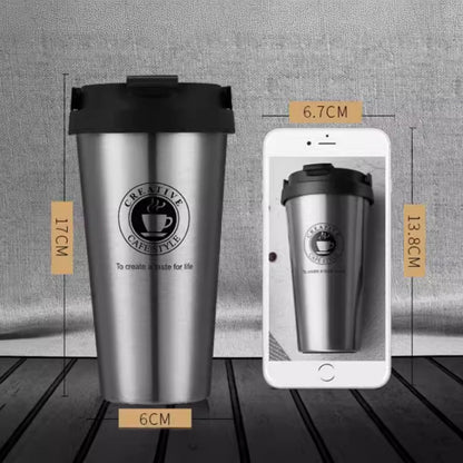 Portable Office Coffee Cup, Double-layer Vacuum Thermos, New American Simple Large-capacity Mug with Rope