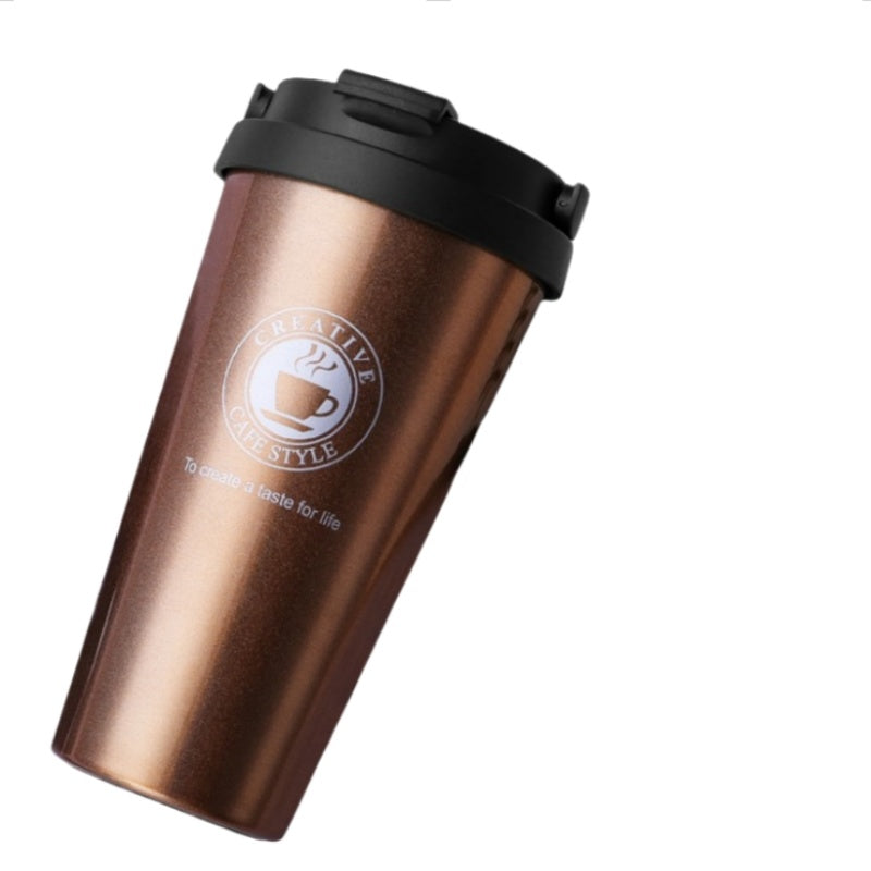 Portable Office Coffee Cup, Double-layer Vacuum Thermos, New American Simple Large-capacity Mug with Rope