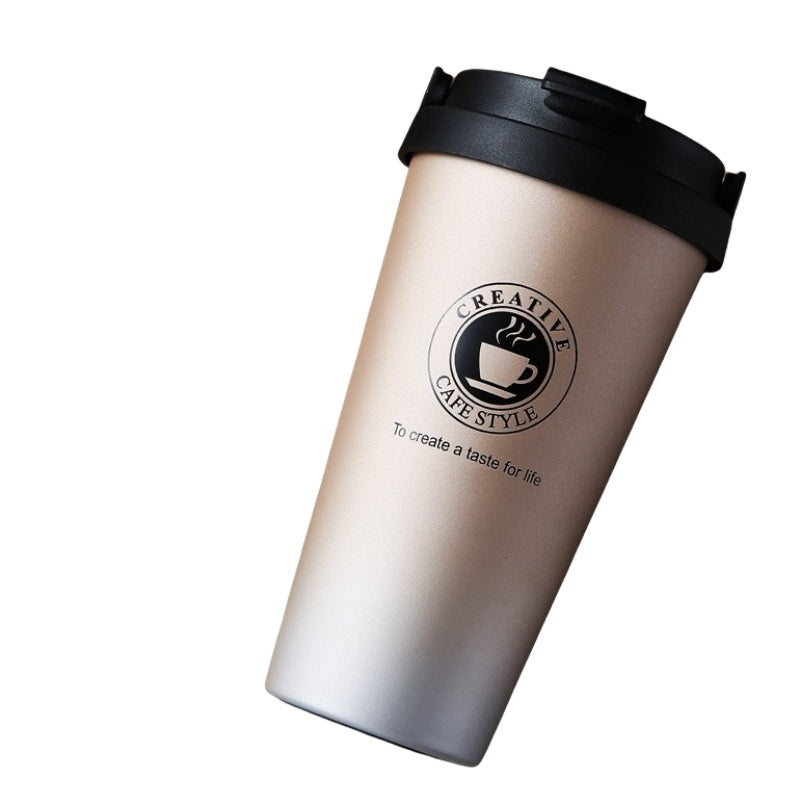 Portable Office Coffee Cup, Double-layer Vacuum Thermos, New American Simple Large-capacity Mug with Rope