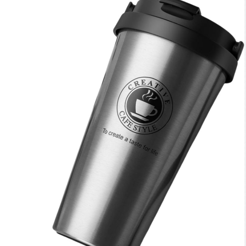 Portable Office Coffee Cup, Double-layer Vacuum Thermos, New American Simple Large-capacity Mug with Rope