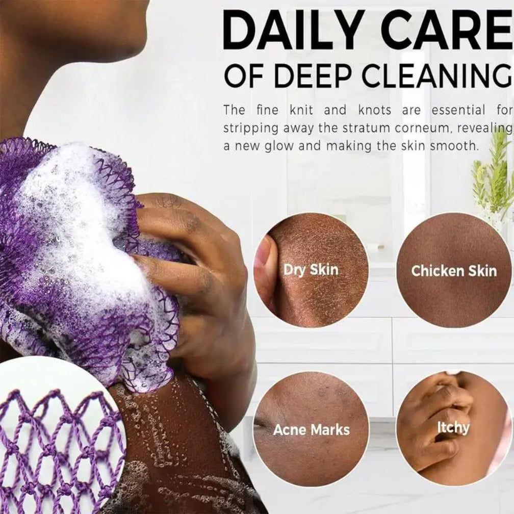 African Net Sponges, Authentic Exfoliating Bath Sponge Scrub, Deep Cleaning for Body, Arm, Foot, and Neck Skin