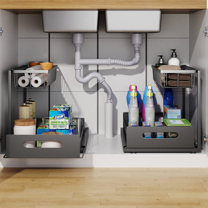 Under Sink Sliding Cabinet Basket Organiser Pull Out Drawer For Bathroom Kitchen Storage 1
