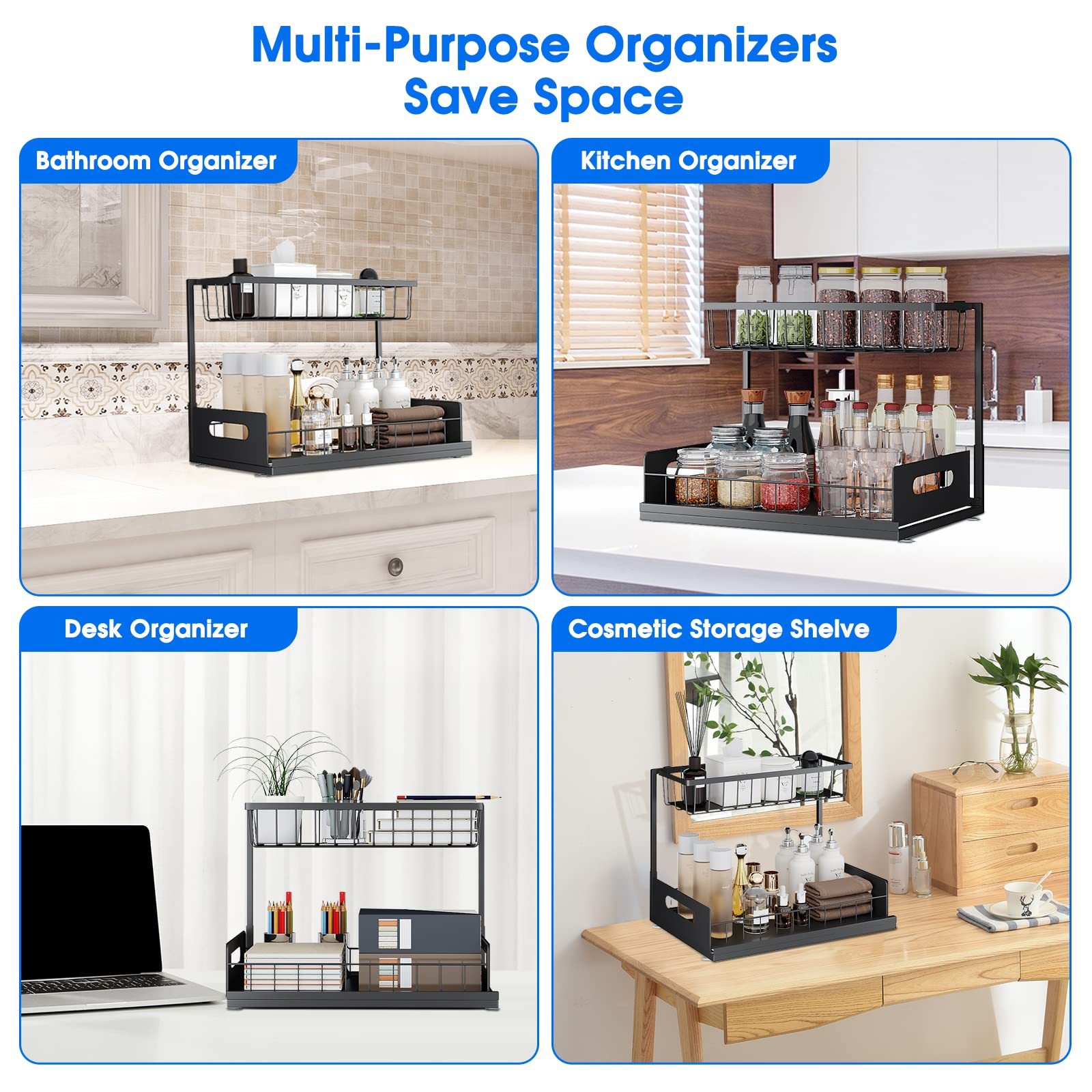 Under Sink Sliding Cabinet Basket Organiser Pull Out Drawer For Bathroom Kitchen Storage 4