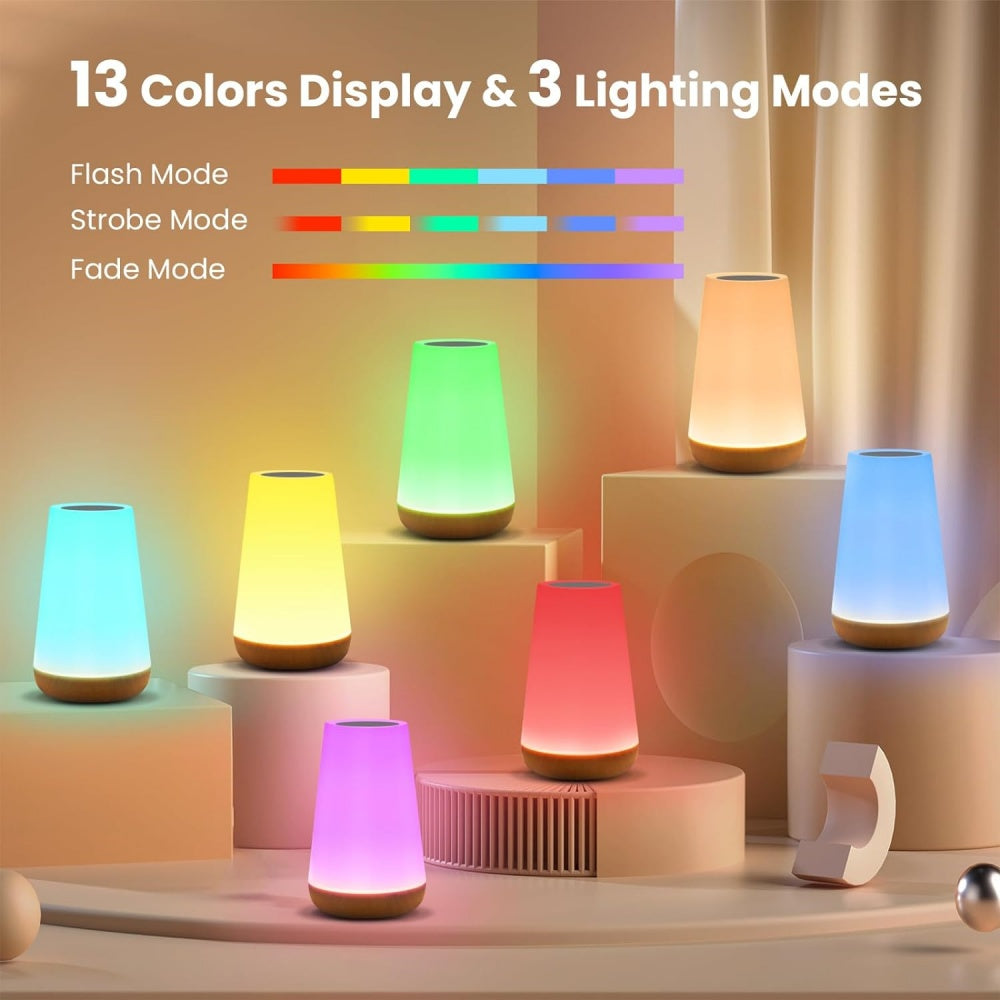 Bedroom Portable Table Bedside Night Lamp, USB Rechargeable Dimmable Touch Lamp, RGB Colors Night Lights Baby Kids