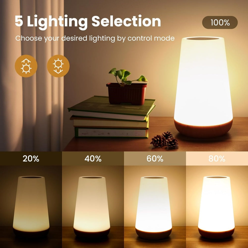 Bedroom Portable Table Bedside Night Lamp, USB Rechargeable Dimmable Touch Lamp, RGB Colors Night Lights Baby Kids