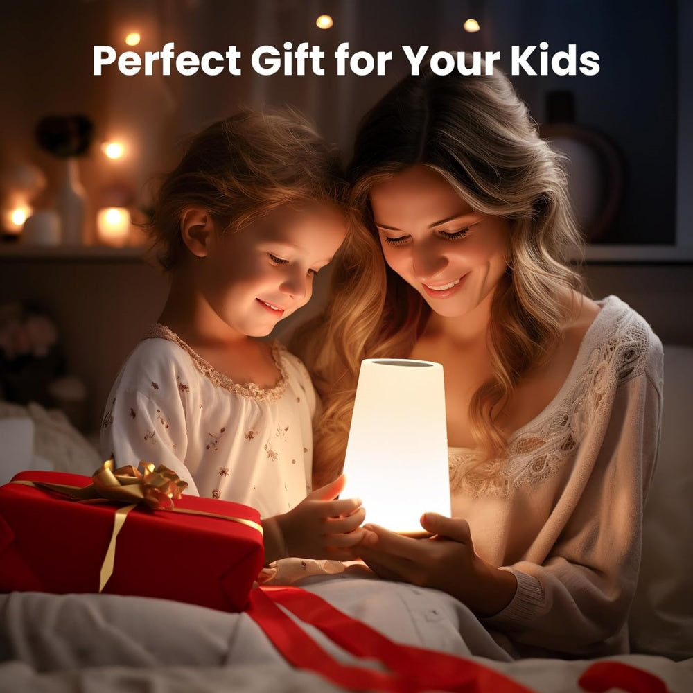 Bedroom Portable Table Bedside Night Lamp, USB Rechargeable Dimmable Touch Lamp, RGB Colors Night Lights Baby Kids