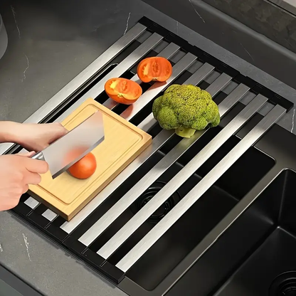 Stainless Steel Kitchen Sink Drain Rack, Foldable Telescopic Dish Rack, Sink Dish Rack for Drying and Storage