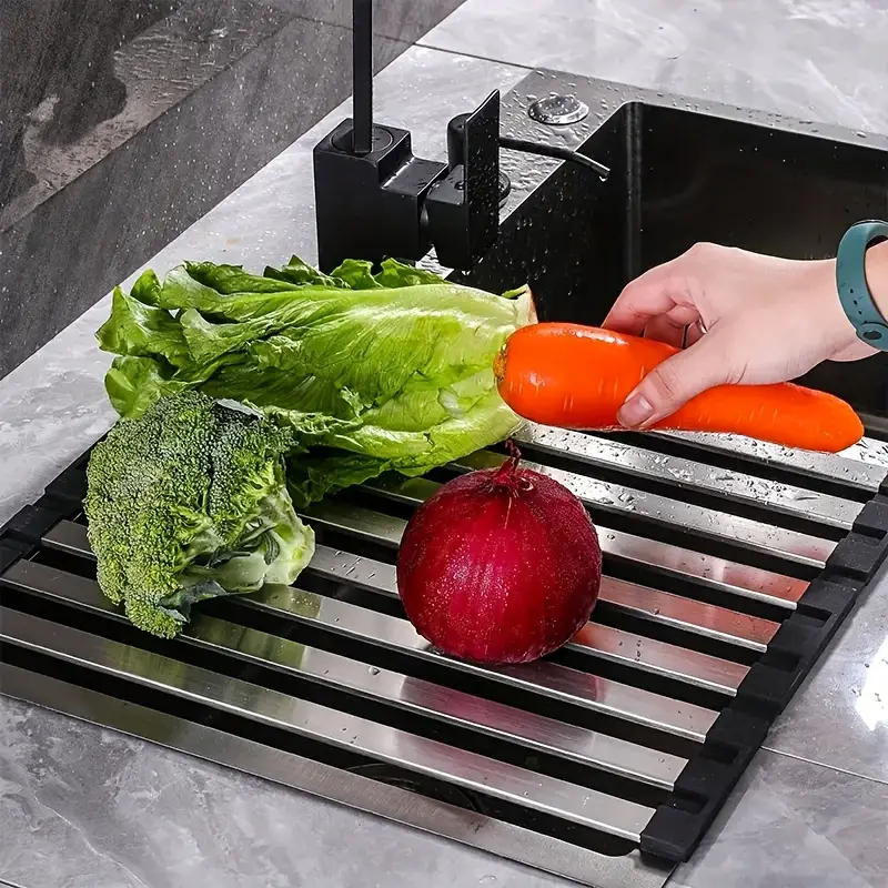 Stainless Steel Kitchen Sink Drain Rack, Foldable Telescopic Dish Rack, Sink Dish Rack for Drying and Storage