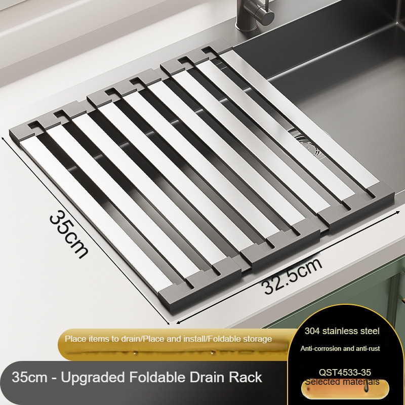 Stainless Steel Kitchen Sink Drain Rack, Foldable Telescopic Dish Rack, Sink Dish Rack for Drying and Storage