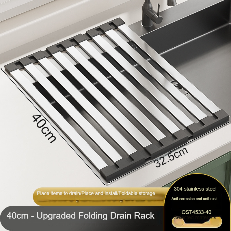 Stainless Steel Kitchen Sink Drain Rack, Foldable Telescopic Dish Rack, Sink Dish Rack for Drying and Storage