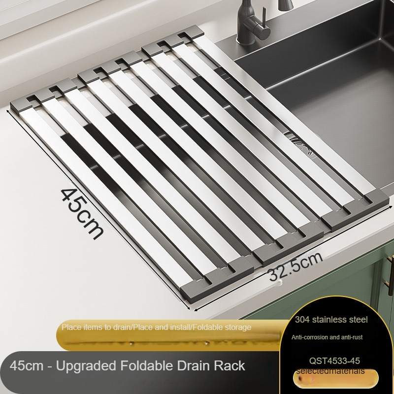 Stainless Steel Kitchen Sink Drain Rack, Foldable Telescopic Dish Rack, Sink Dish Rack for Drying and Storage