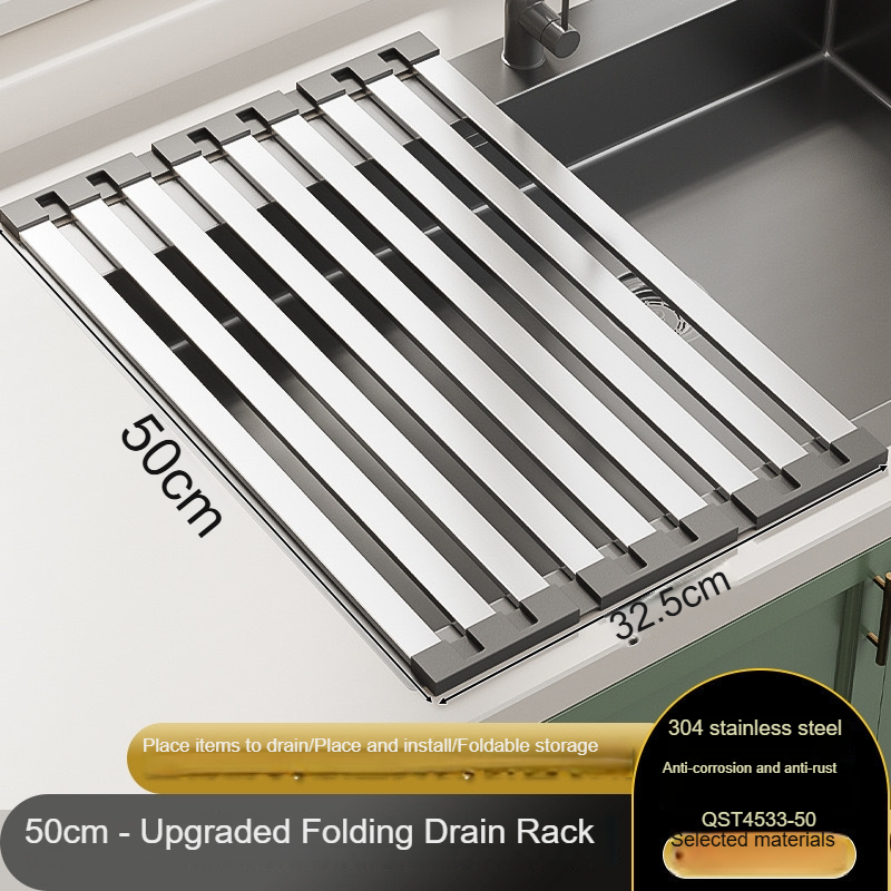 Stainless Steel Kitchen Sink Drain Rack, Foldable Telescopic Dish Rack, Sink Dish Rack for Drying and Storage