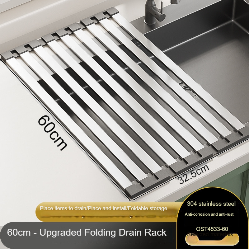 Stainless Steel Kitchen Sink Drain Rack, Foldable Telescopic Dish Rack, Sink Dish Rack for Drying and Storage